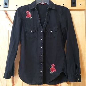 Guess Rose Embroidered Button Down top